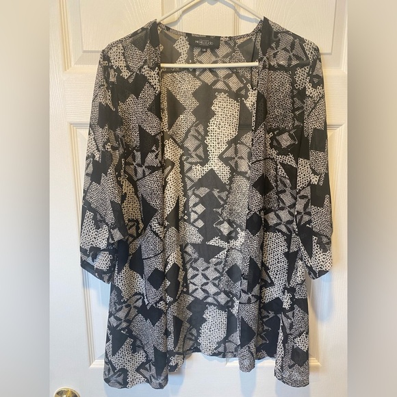 Michel Studio Black&White Sheer Cardigan Size 14 - Picture 5 of 5